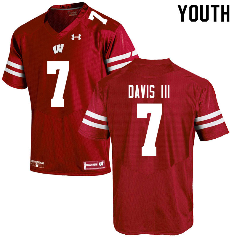 Youth #7 Danny Davis III Wisconsin Badgers College Football Jerseys Sale-Red
